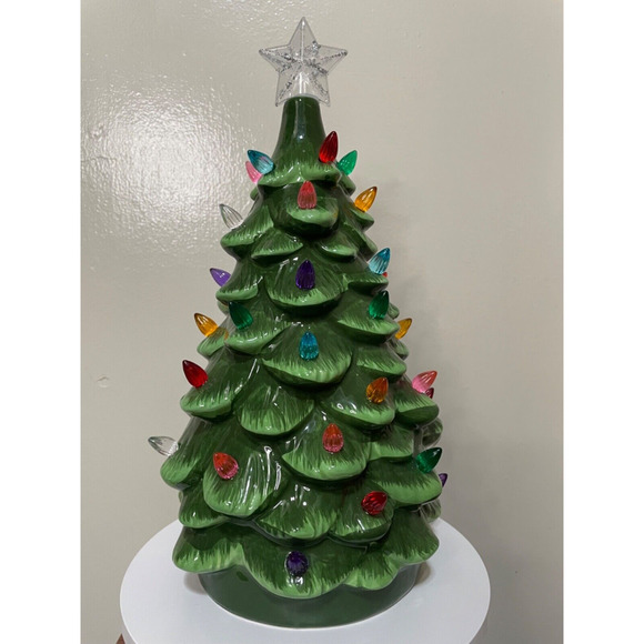 Vintage Lighted Tabletop Ceramic Christmas Tree -Battery Operated 14" Tall - Picture 4 of 9